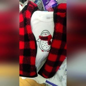 Cute penguin onesie with buffalo plaid hoodie